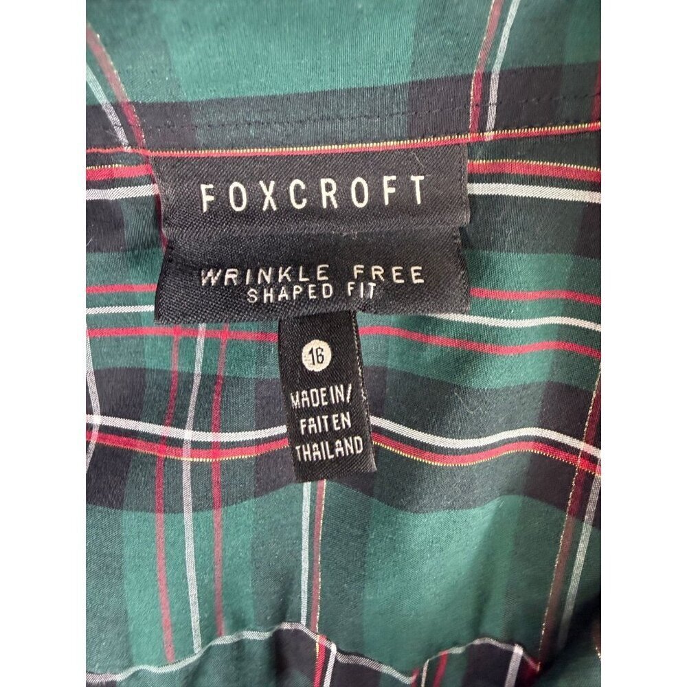 Foxcroft plaid shirt women's size 16 green decorative buttons 3/4 sleeves - Picture 8 of 12